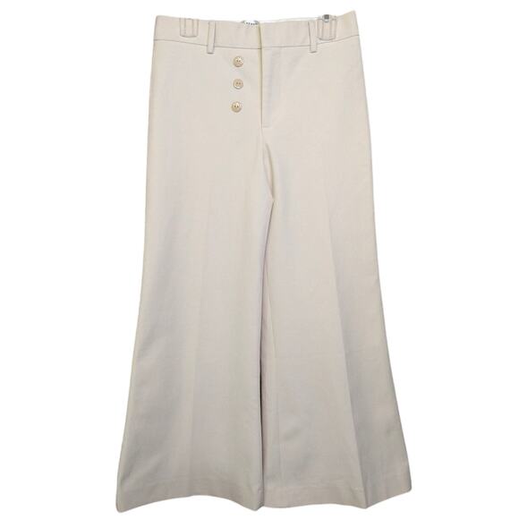 FRAME Le Crop Palazzo High Waist Pants Bone Wide Leg Size 4 Stretch - Picture 1 of 13
